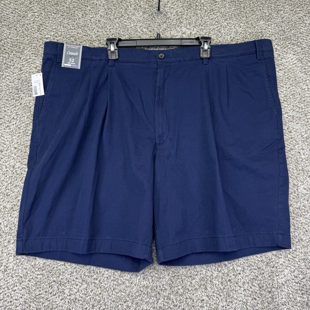 NEW Roundtree & Yorke Casuals Shorts Mens Size 52 Big Man Pleated 9" Inseam Blue